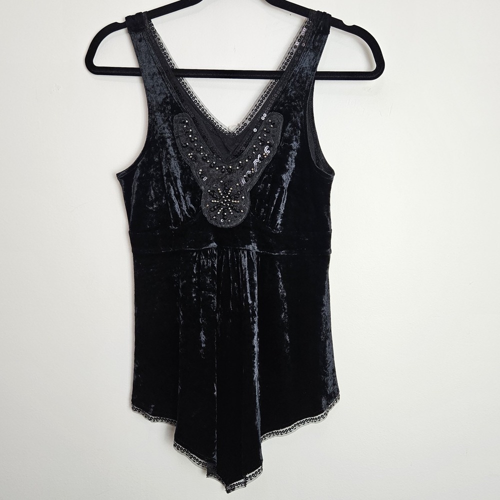 Express Womens Babydoll Tank Top Size S Velvet Embellished Sequin Jeweled Y2K